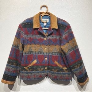 Vintage L.L. Bean Southwest Wool Aztec Print Barn Jacket